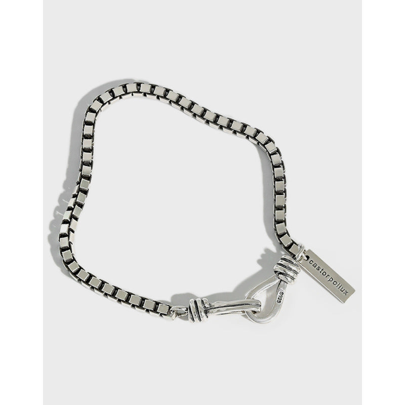 Couple's Vintage Silver Box Chain Bracelets