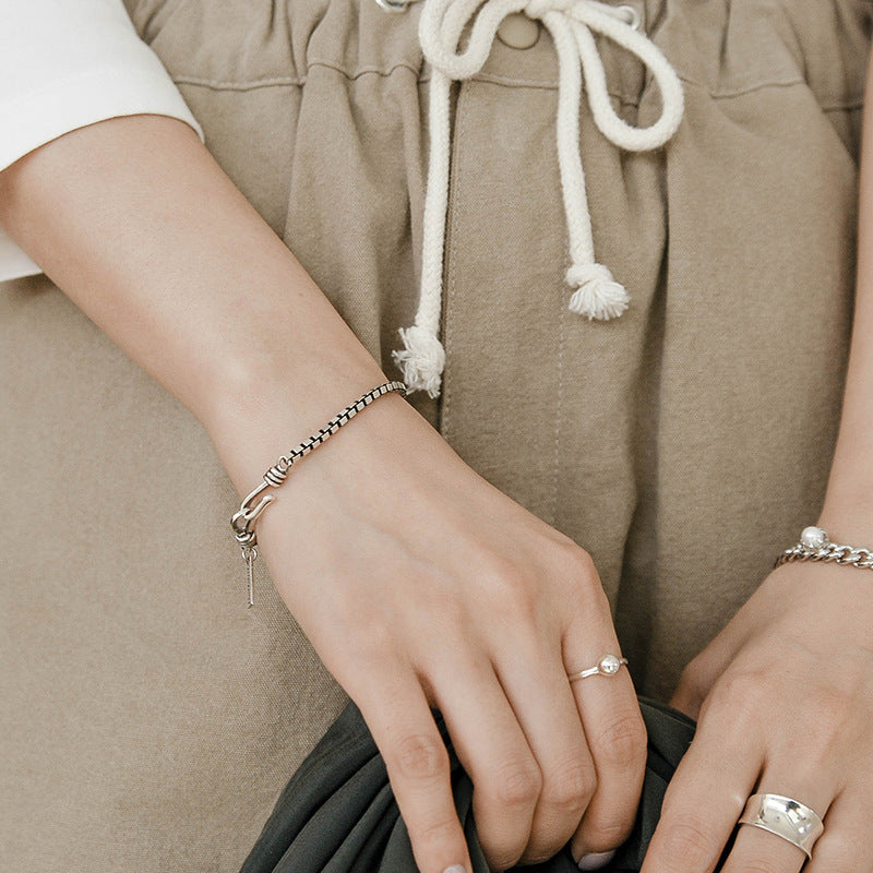 Couple's Vintage Silver Box Chain Bracelets