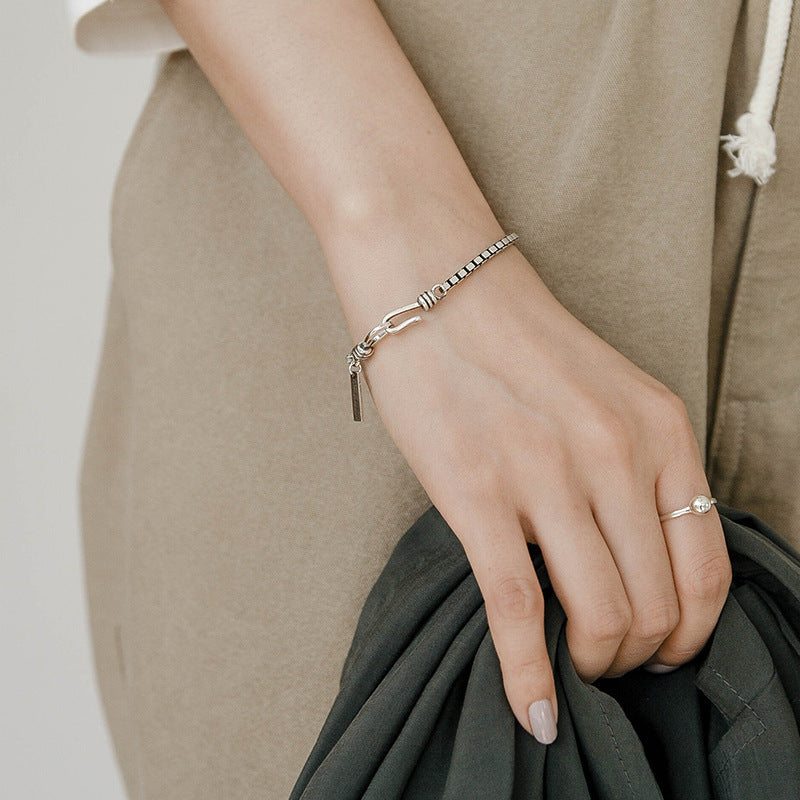 Couple's Vintage Silver Box Chain Bracelets