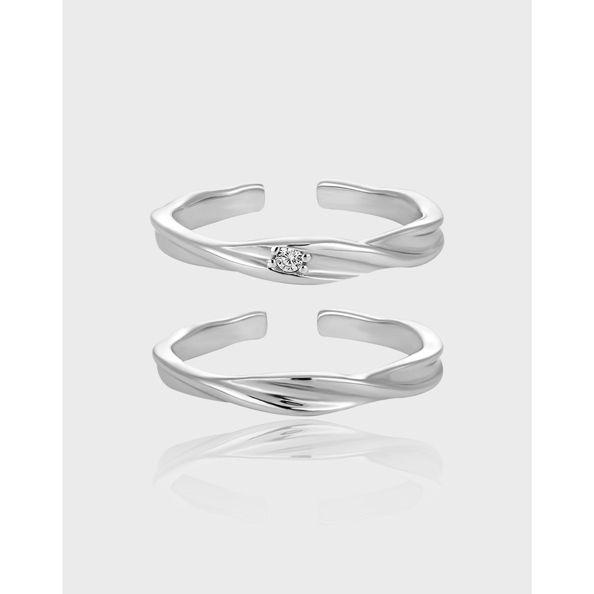 Couple's Twisted Silver Open Rings with Diamond