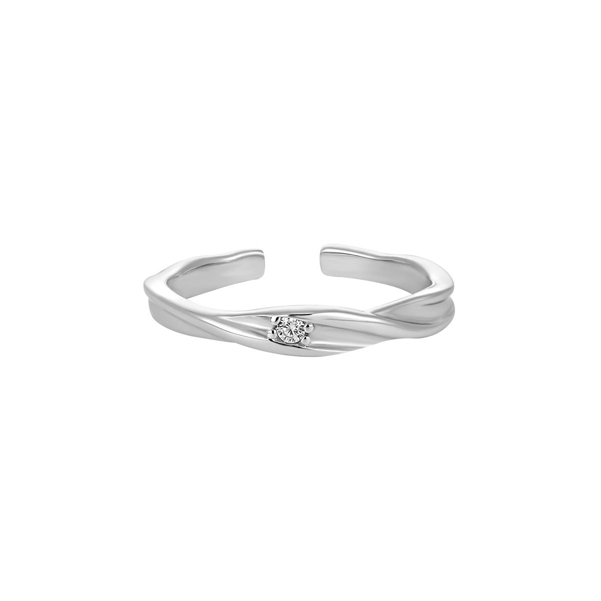 Couple's Twisted Silver Open Rings with Diamond
