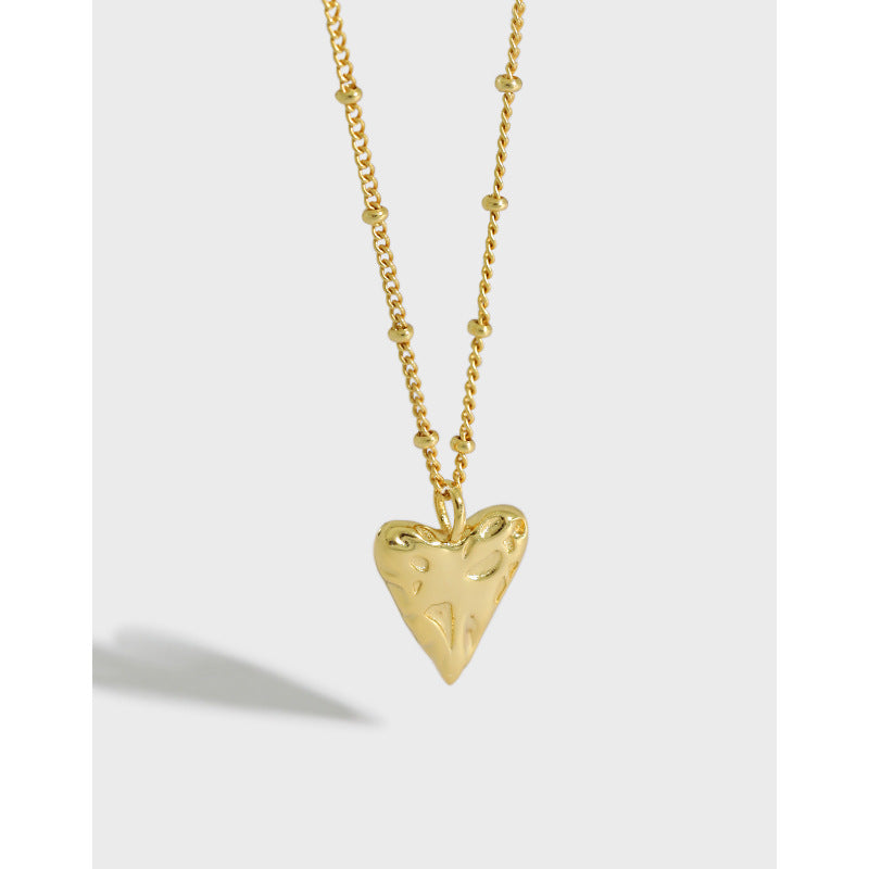 925 Sterling Silver Textured Heart Pendant Necklace