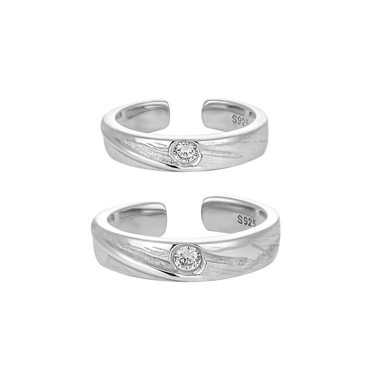 Couple's Textured Silver Open Ring with Diamond