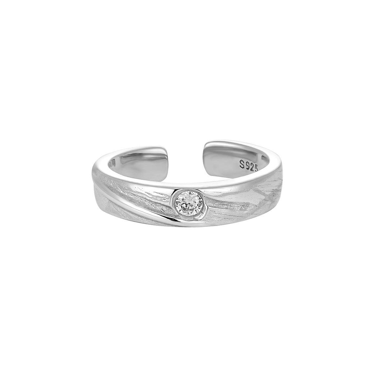 Couple's Textured Silver Open Ring with Diamond