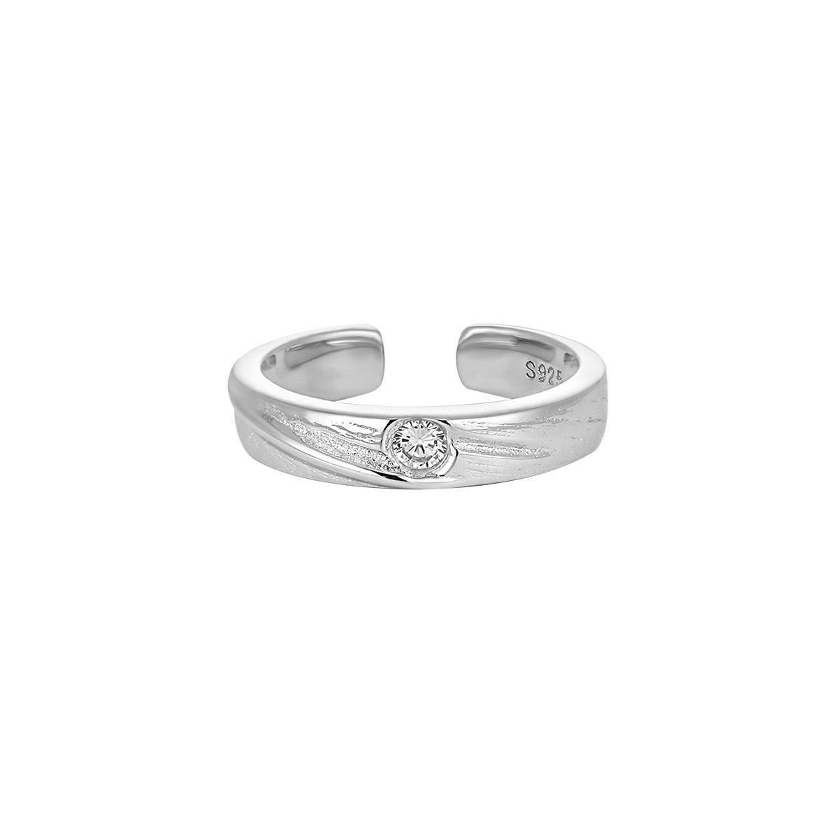 Couple's Textured Silver Open Ring with Diamond