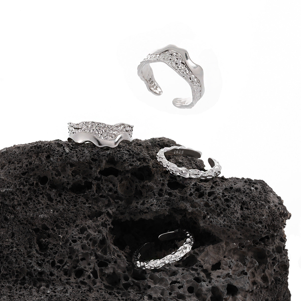 Couple's Textured Silver Open Rings