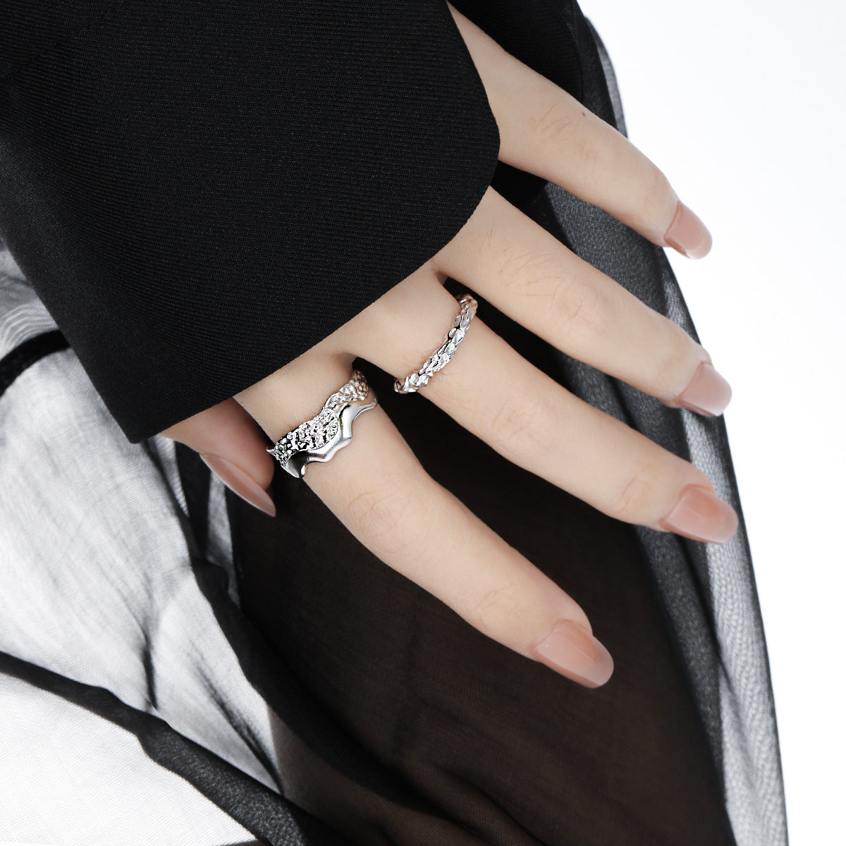 Couple's Textured Silver Open Rings