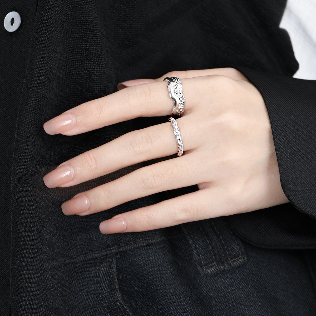 Couple's Textured Silver Open Rings