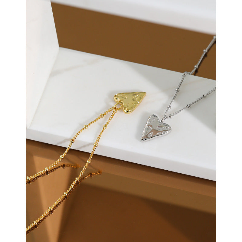 925 Sterling Silver Textured Heart Pendant Necklace