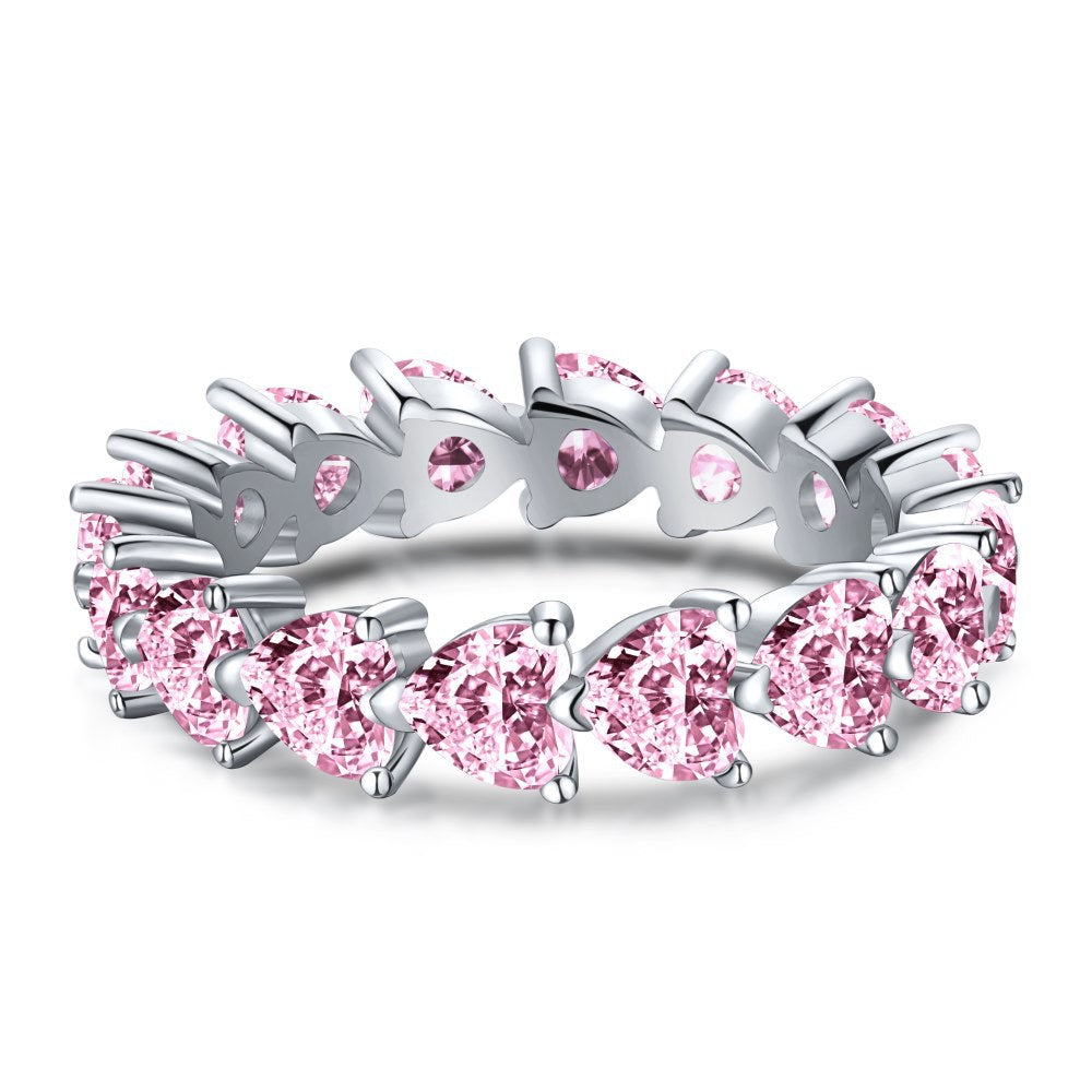925 Sterling Silver Heart - Shaped Diamond Eternity Ring
