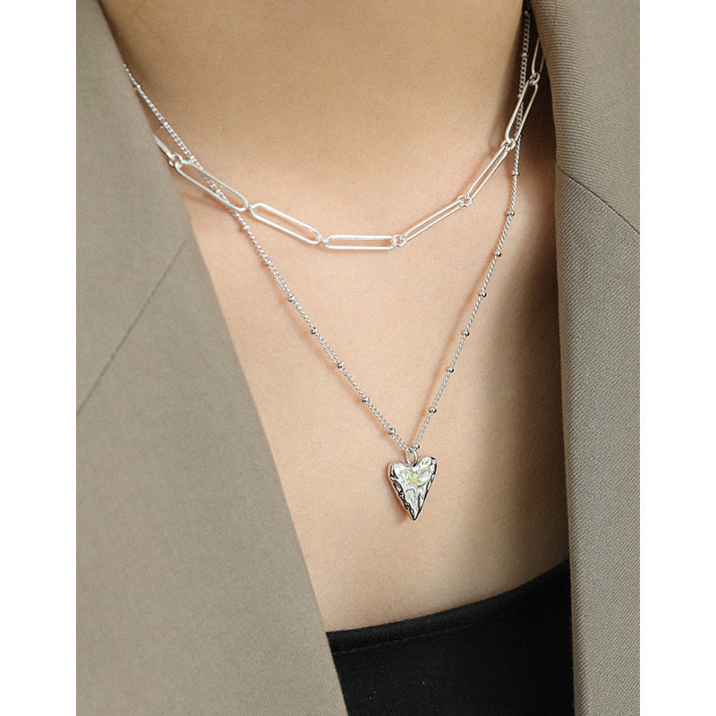 925 Sterling Silver Textured Heart Pendant Necklace