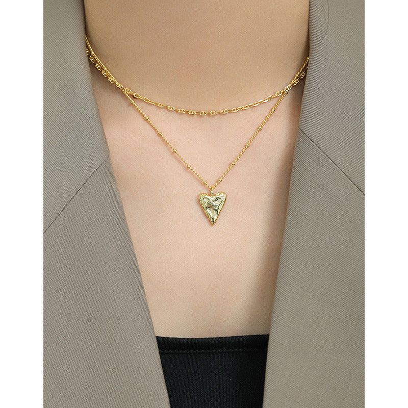 925 Sterling Silver Textured Heart Pendant Necklace