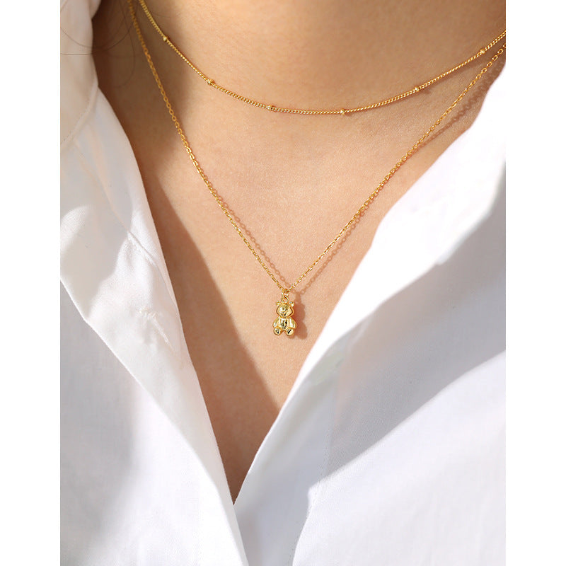 925 Sterling Silver Teddy Bear Pendant Necklace