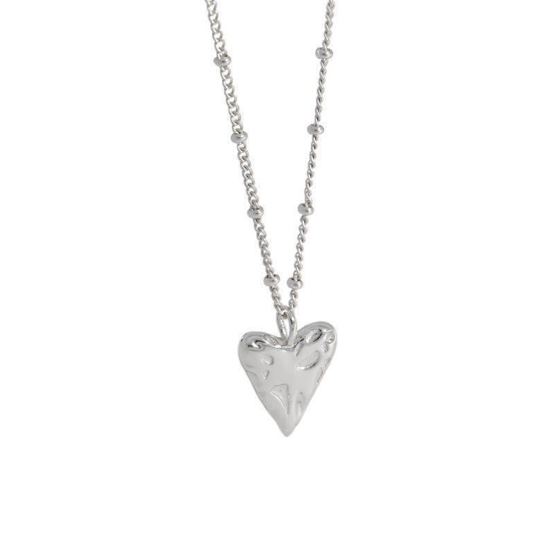 925 Sterling Silver Textured Heart Pendant Necklace