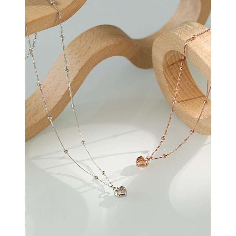 925 Sterling Silver Beaded Heart Pendant Necklace