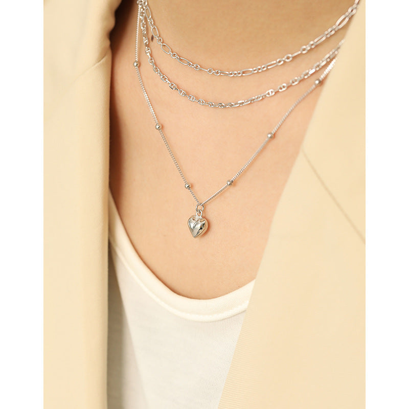 925 Sterling Silver Beaded Heart Pendant Necklace