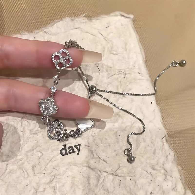 S925 sterling silver four-leaf clover adjustable bracelet