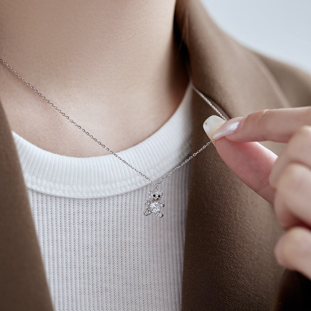925 Sterling Silver Teddy Bear Pendant Necklace