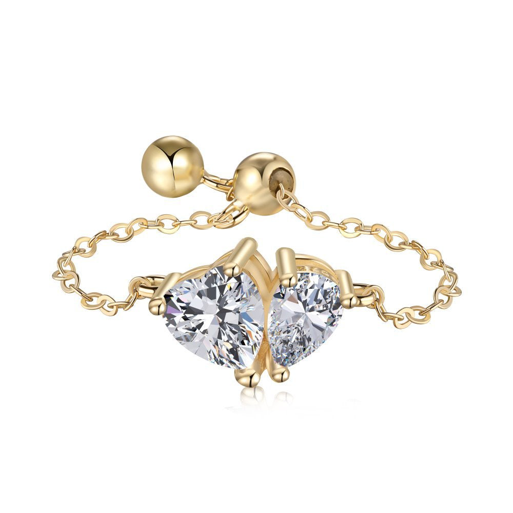 925 Sterling Silver Linked Double - Stone Ring