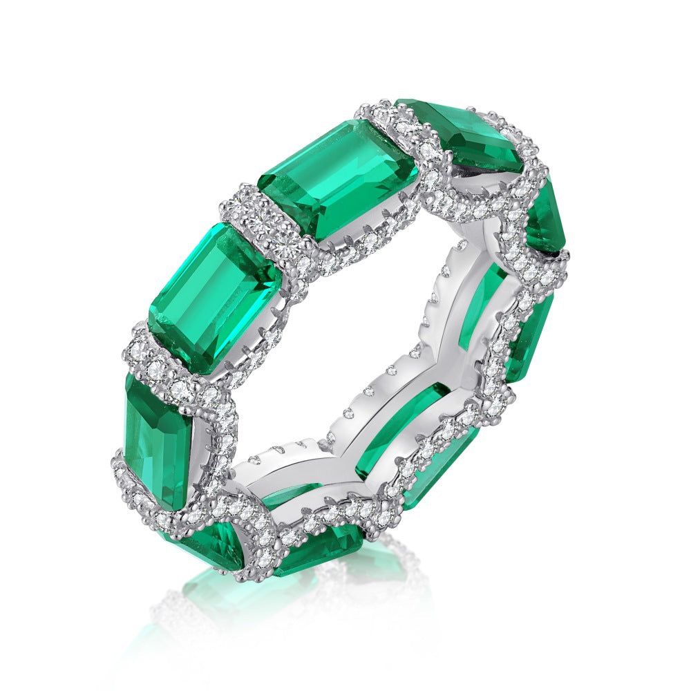 925 Sterling Silver Emerald & Diamond Eternity Ring