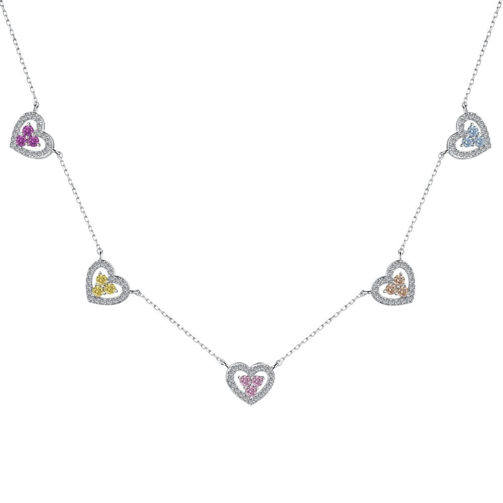 925 Sterling Silver Colorful Heart - Shaped Necklace