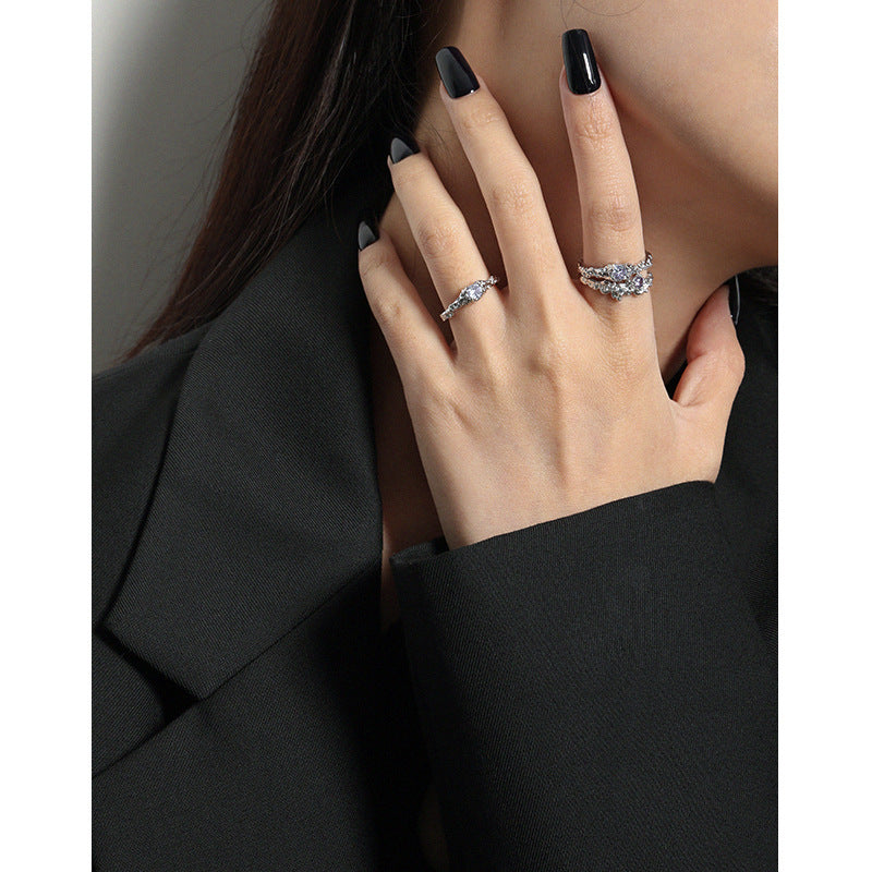 925 Sterling Silver Irregular Open Ring with Purple Zircon