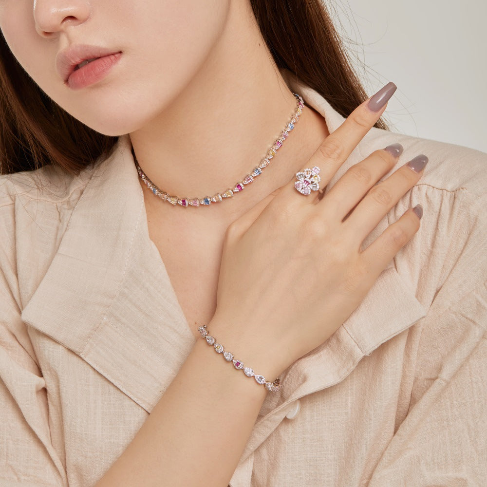 925 Sterling Silver Colorful Gemstone Flower Ring