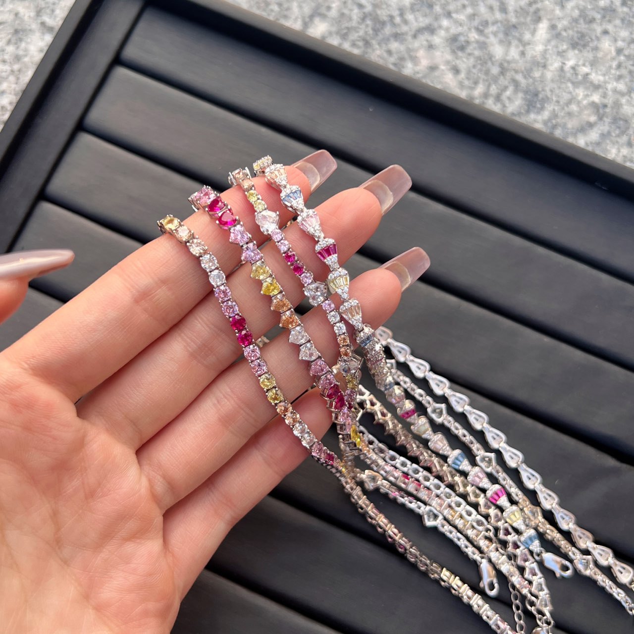 925 Sterling Silver Colorful Diamond Bracelet Set