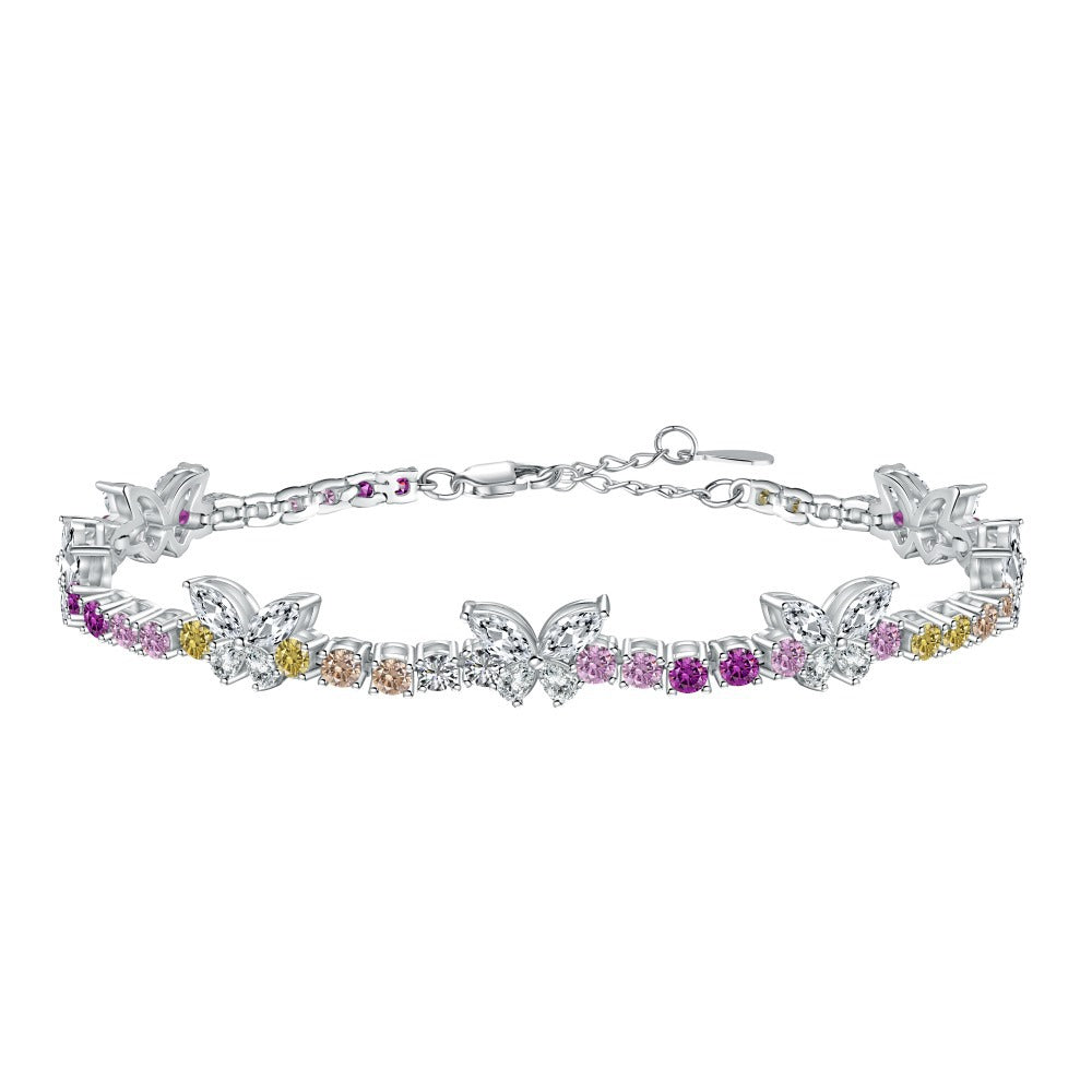 925 Sterling Silver Colorful Diamond Bracelet Set