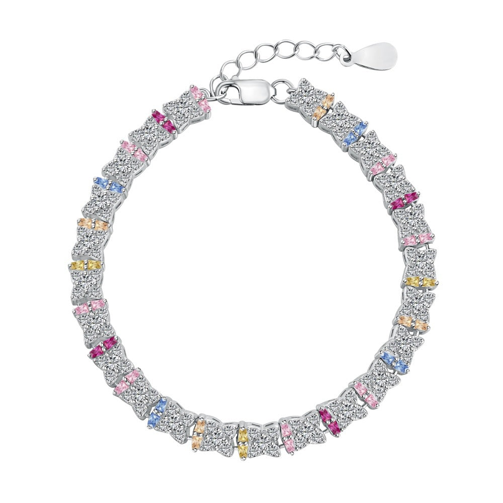 925 Sterling Silver Colorful Diamond Bracelet Set