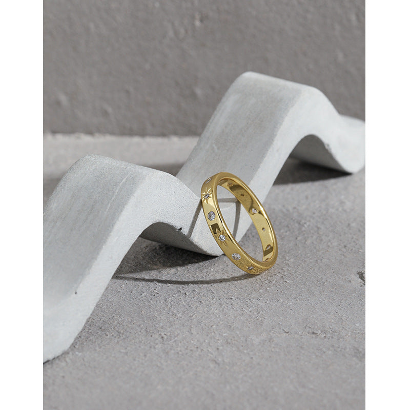 25 Sterling Silver Star - Patterned Diamond Ring