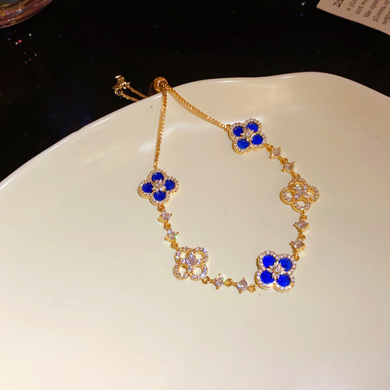 Four-leaf clover mother-of-pearl zircon flower bracelet
