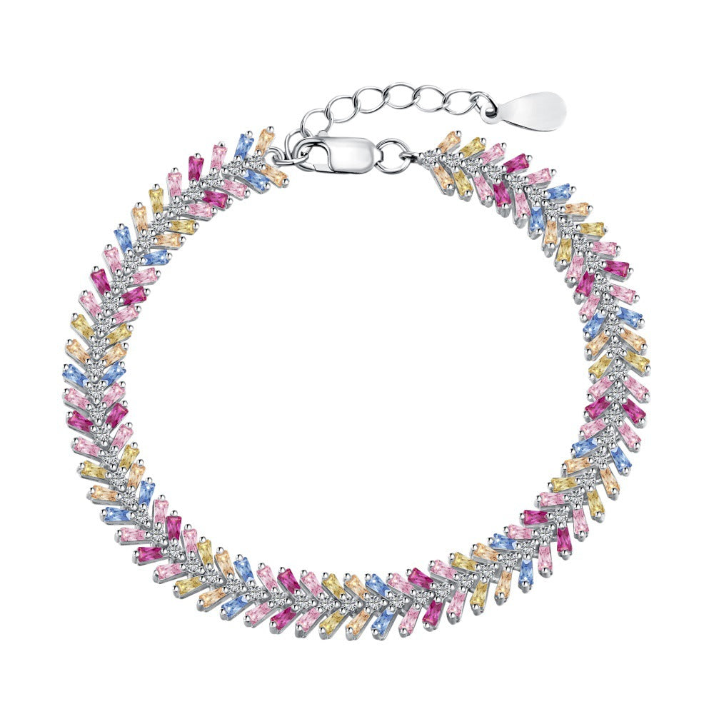 925 Sterling Silver Colorful Diamond Bracelet Set
