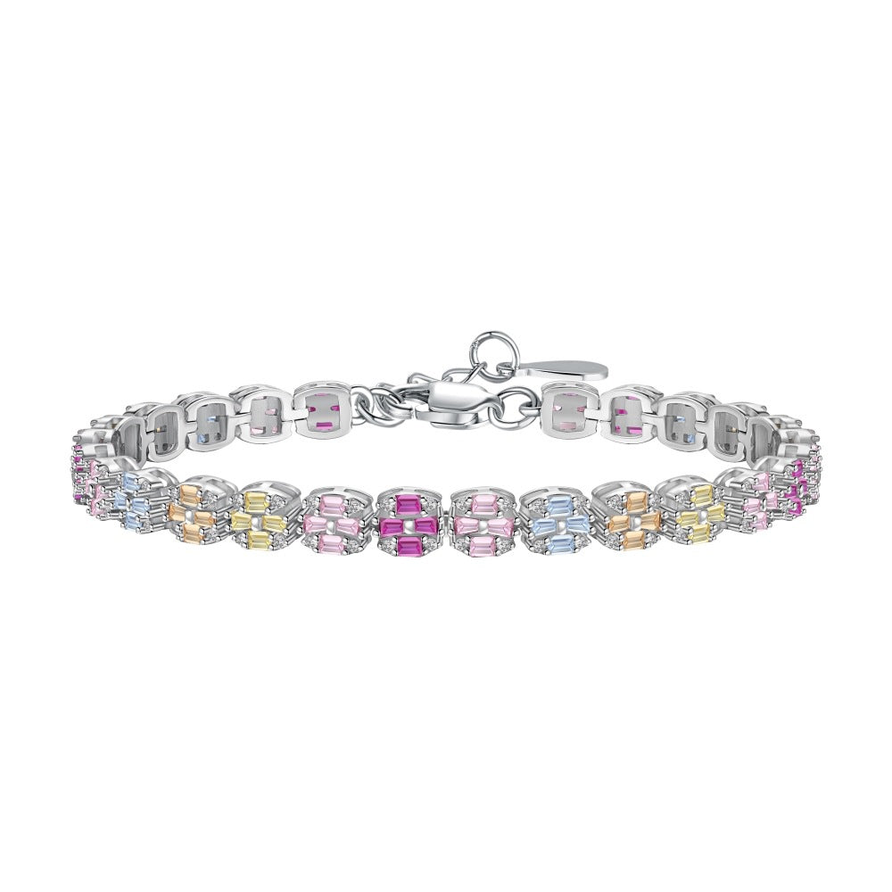 925 Sterling Silver Colorful Diamond Bracelet Set