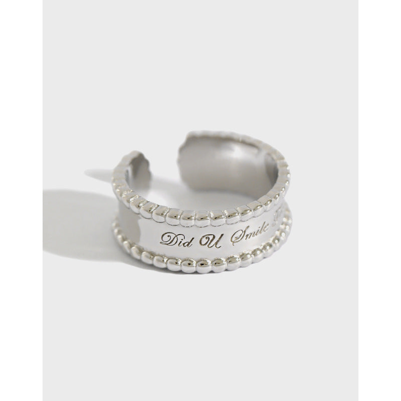 925 Sterling Silver Beaded Double - Band Engraved Ring