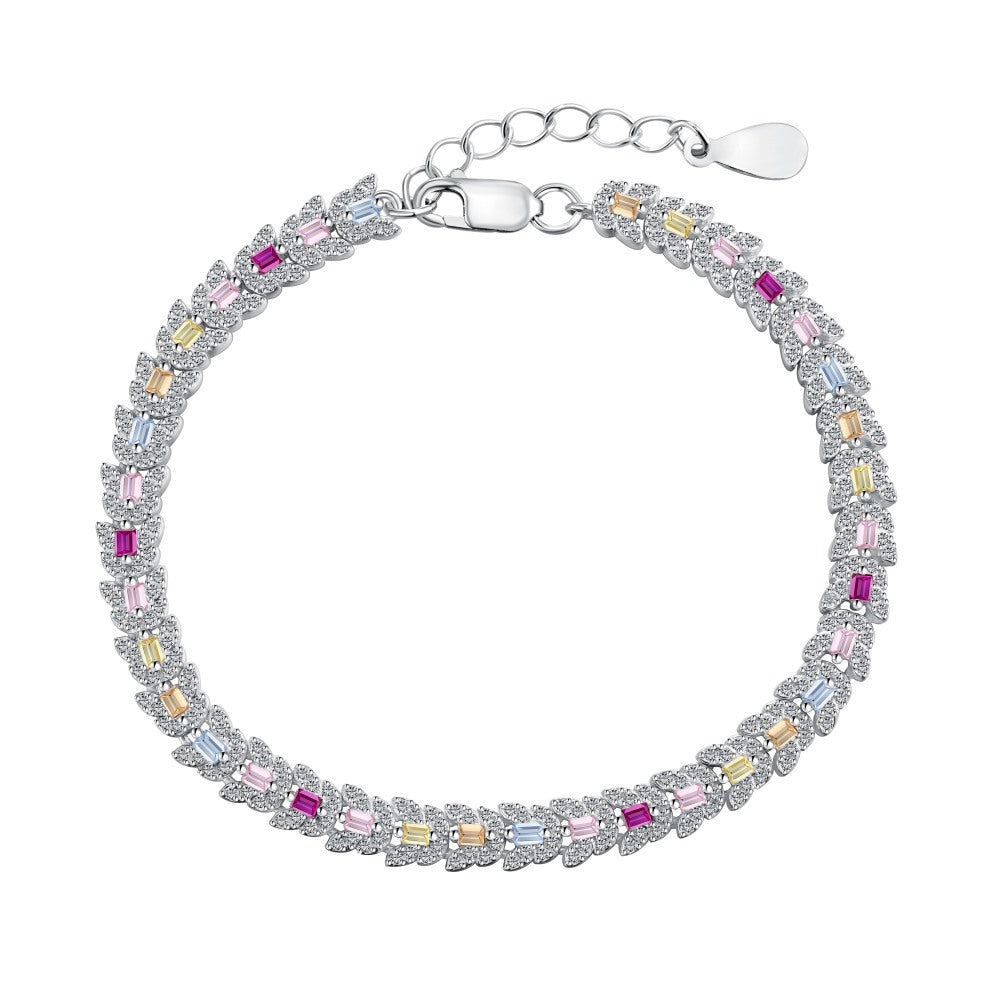 925 Sterling Silver Colorful Diamond Bracelet Set