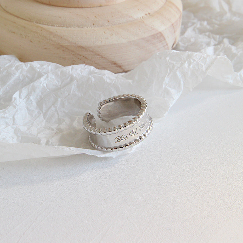 925 Sterling Silver Beaded Double - Band Engraved Ring