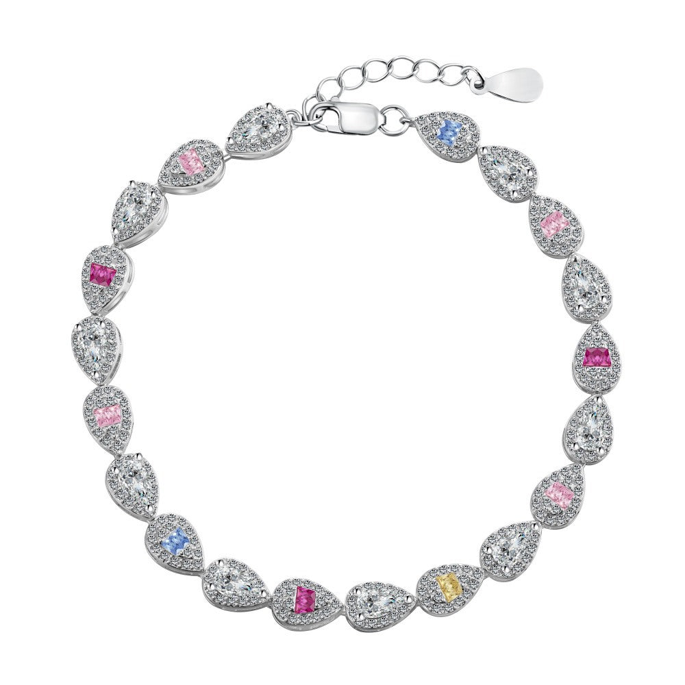 925 Sterling Silver Colorful Diamond Bracelet Set