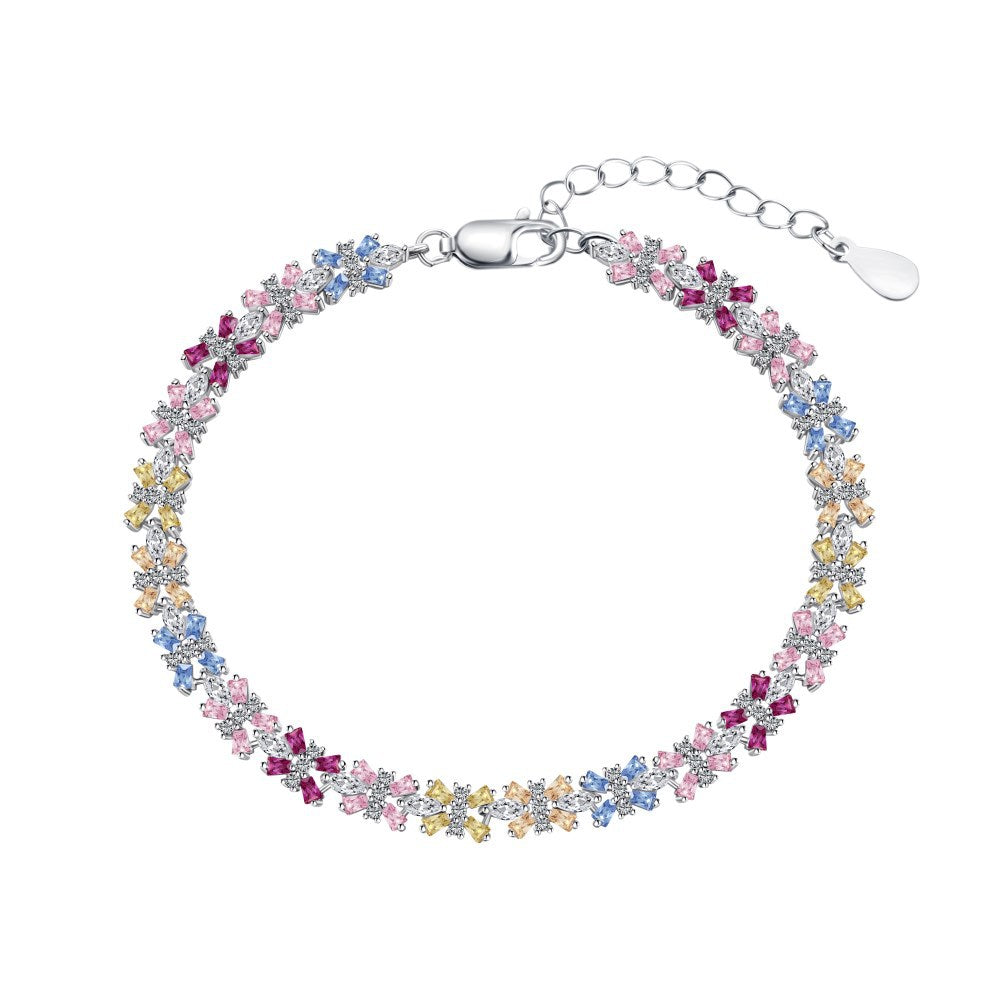 925 Sterling Silver Colorful Diamond Bracelet Set