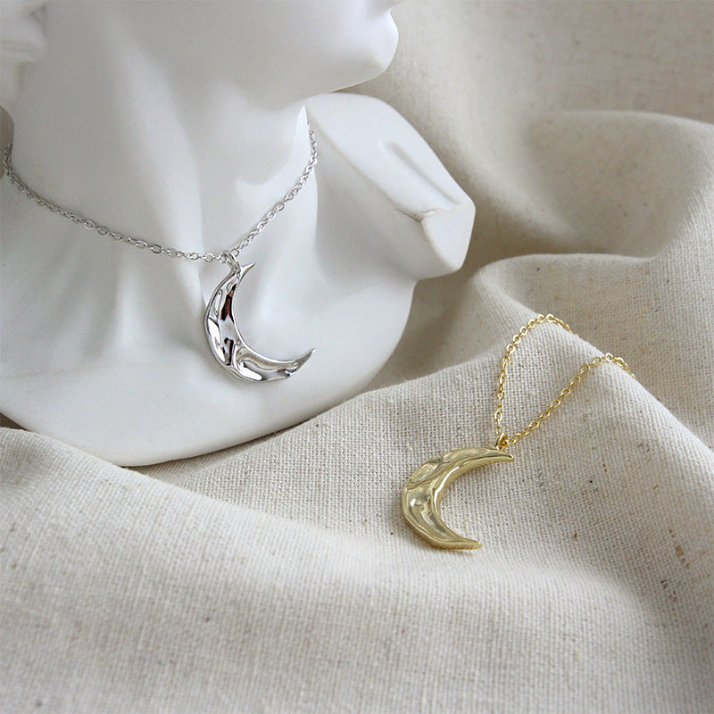 925 Sterling Silver Hollow Moon Pendant Necklace