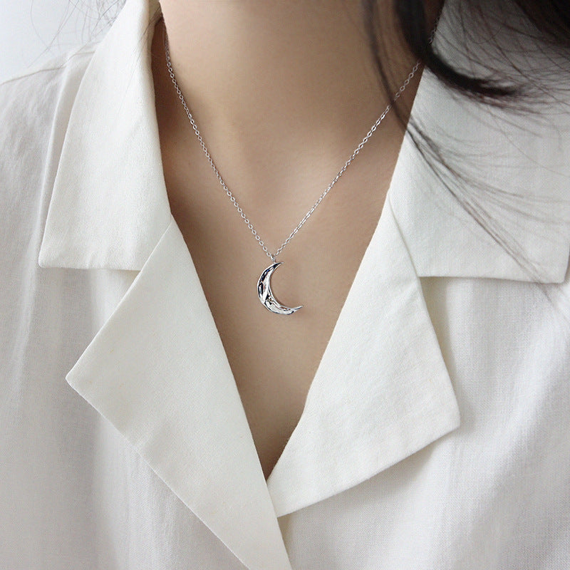 925 Sterling Silver Hollow Moon Pendant Necklace
