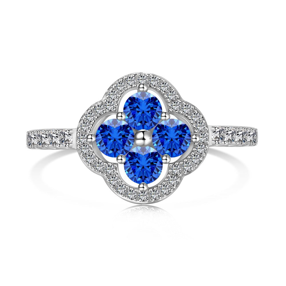925 Sterling Silver Blue Sapphire Clover Ring