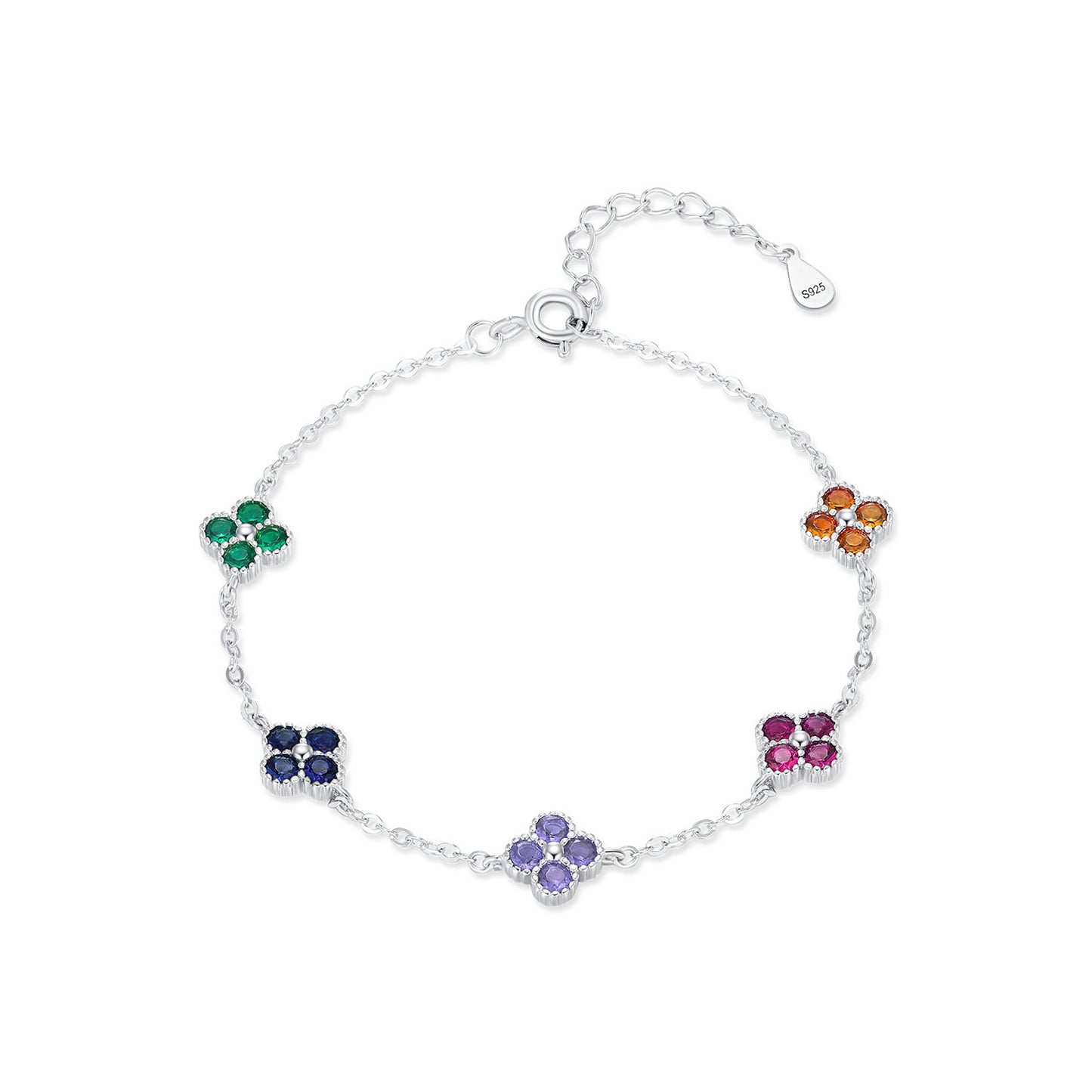 S925 sterling silver flower colorful bracelet