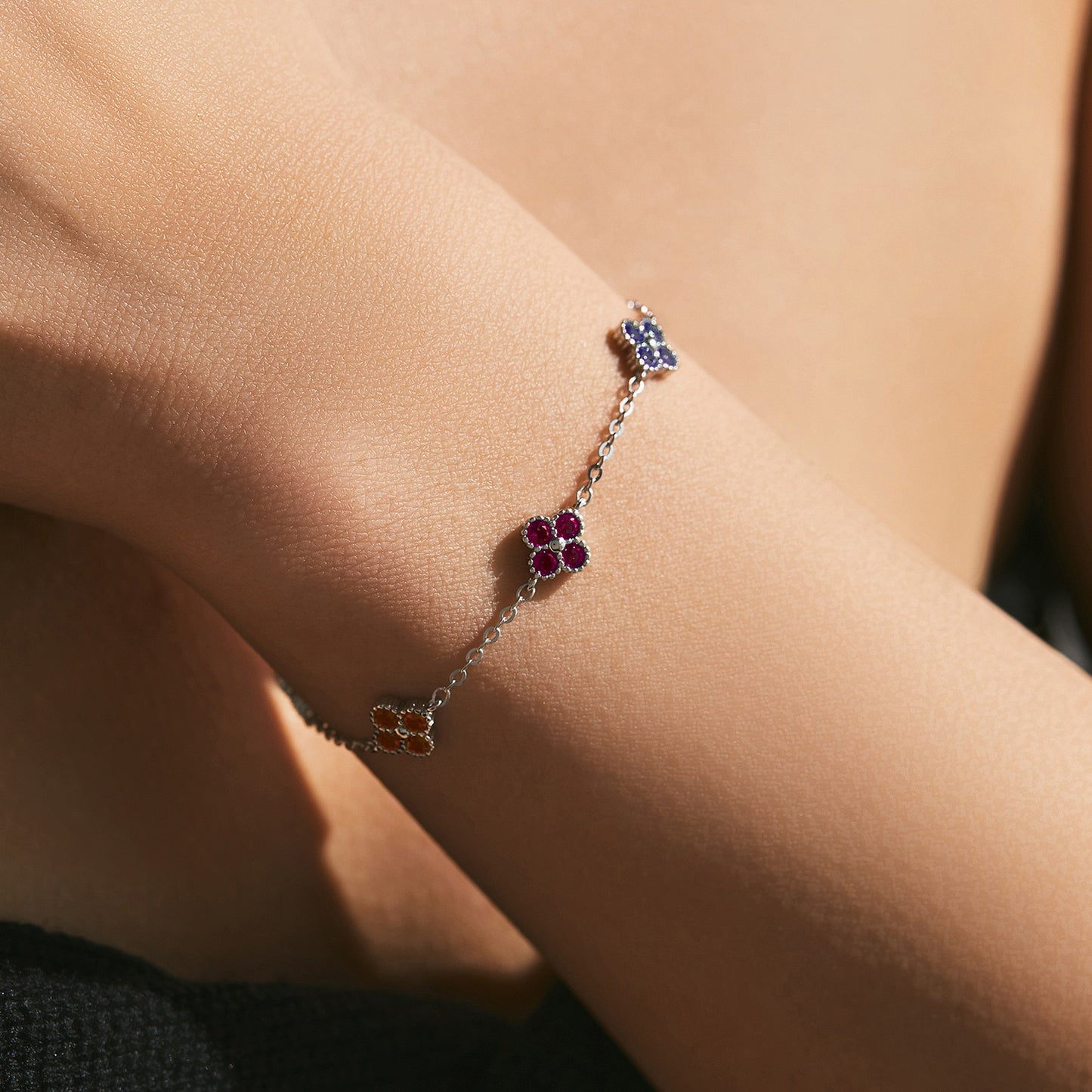 S925 sterling silver flower colorful bracelet