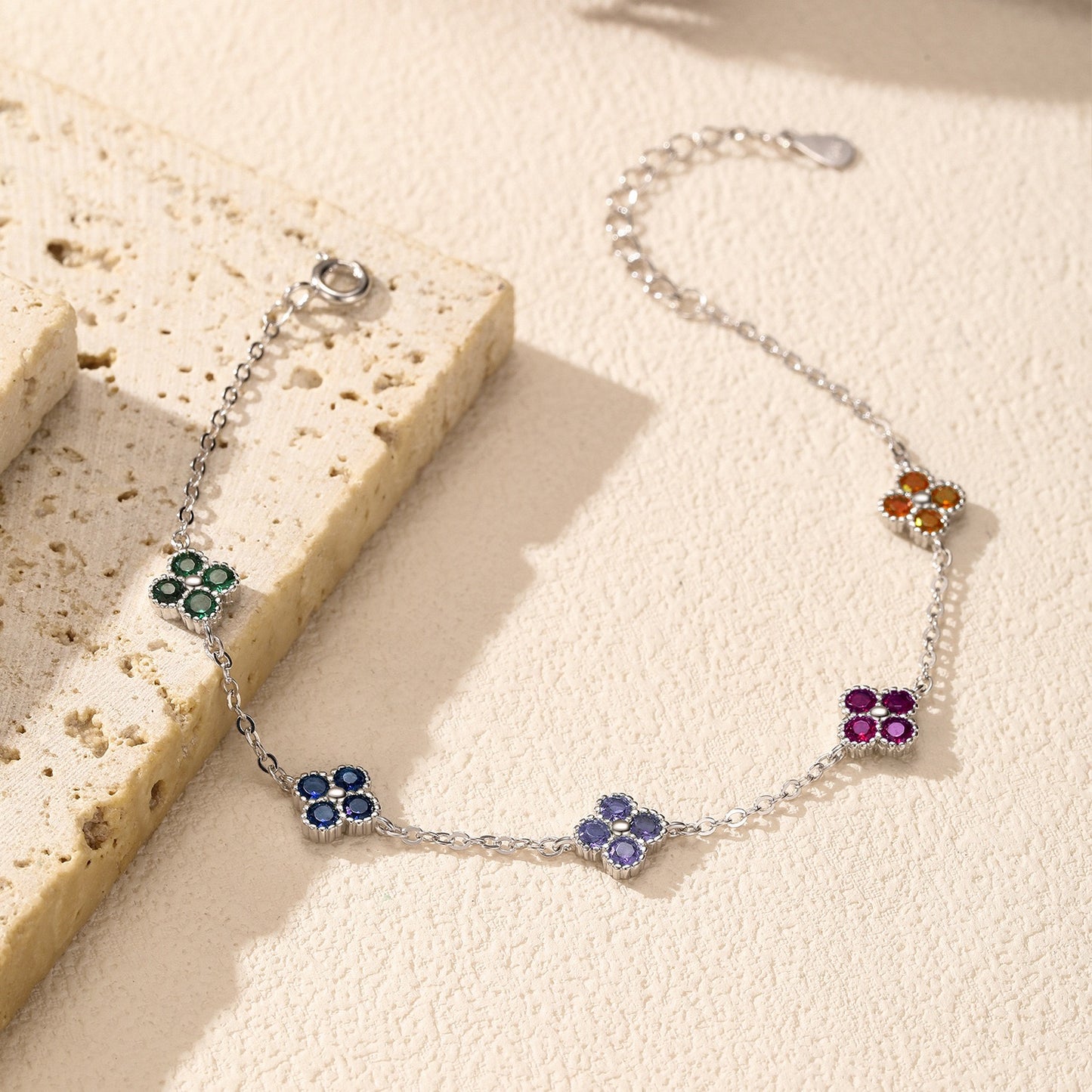 S925 sterling silver flower colorful bracelet