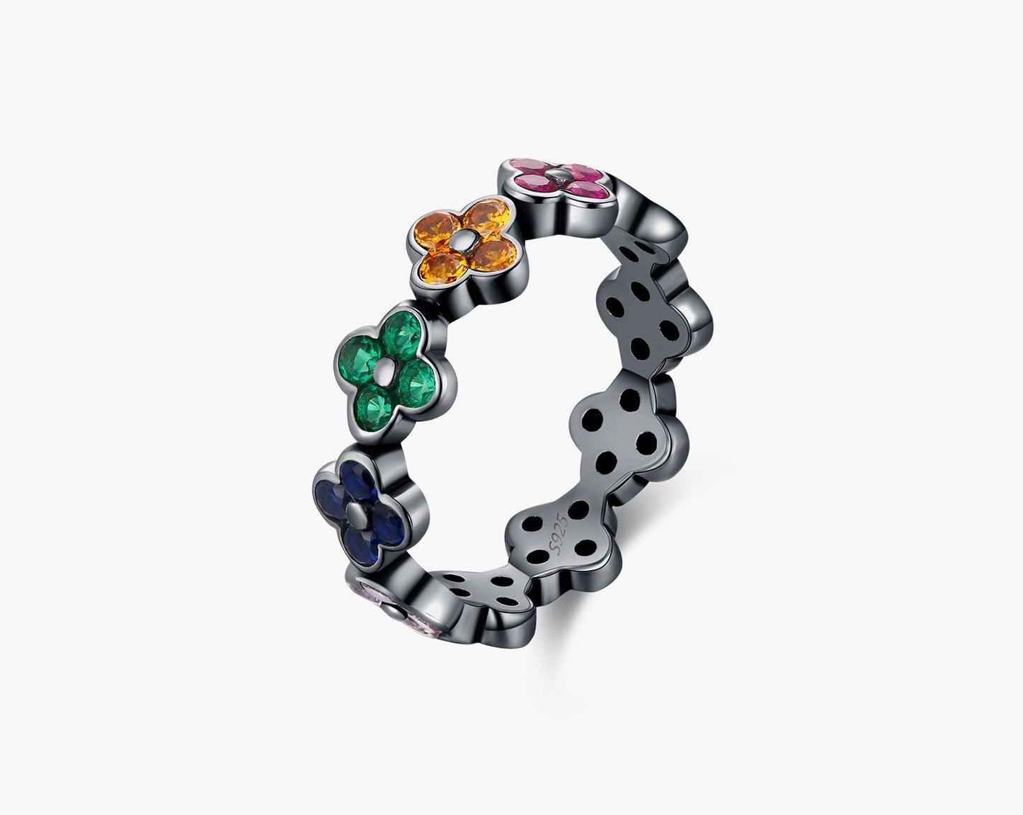S925 sterling silver French retro four-leaf clover ring
