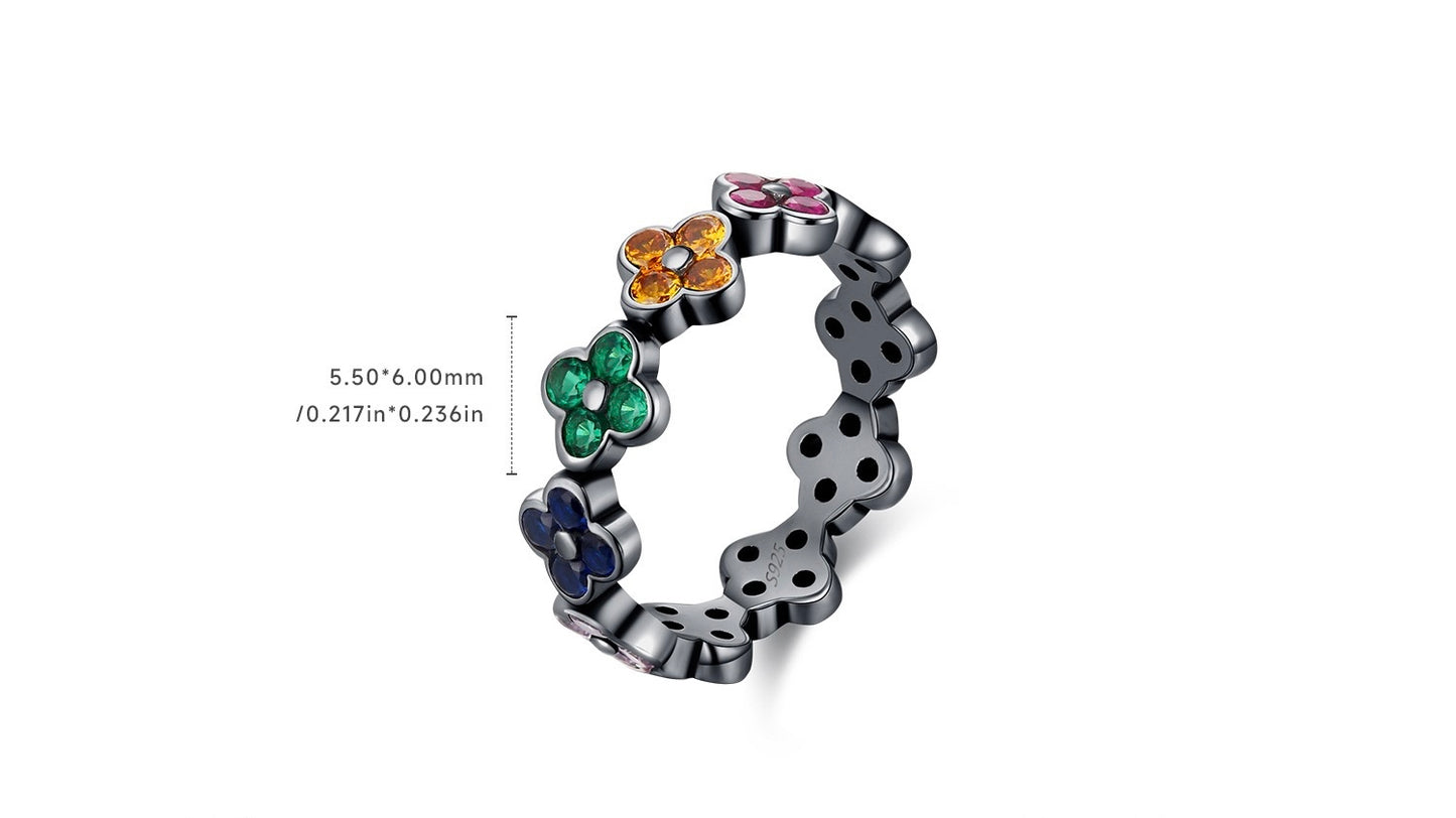 S925 sterling silver French retro four-leaf clover ring