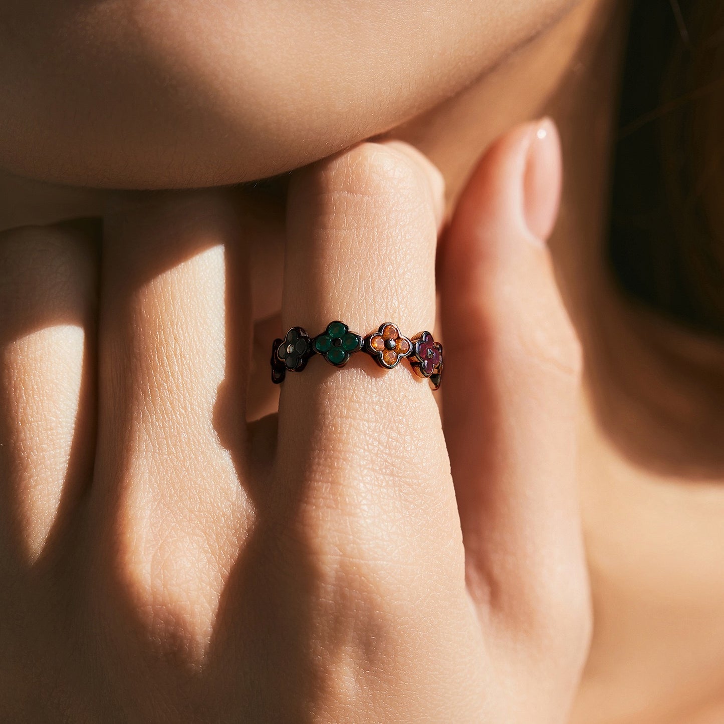 S925 sterling silver French retro four-leaf clover ring