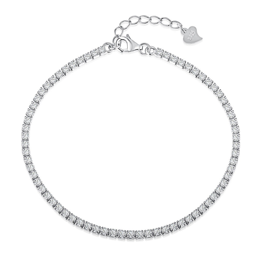 S925 Silver Tennis Ball Adjustable Length Bracelet,2mm in width