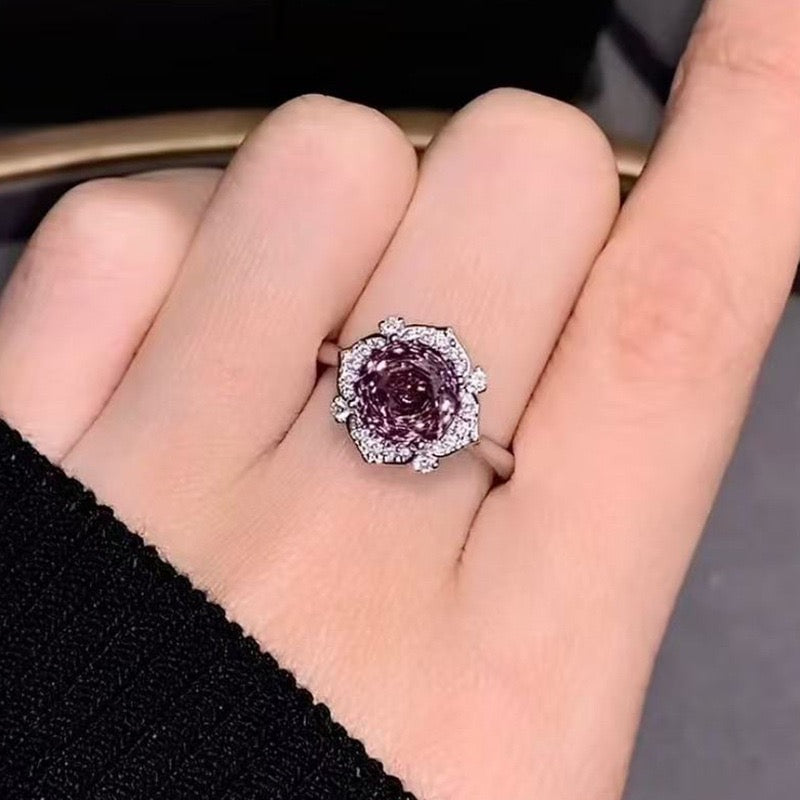 S925 silver with rose cut purple diamond ring